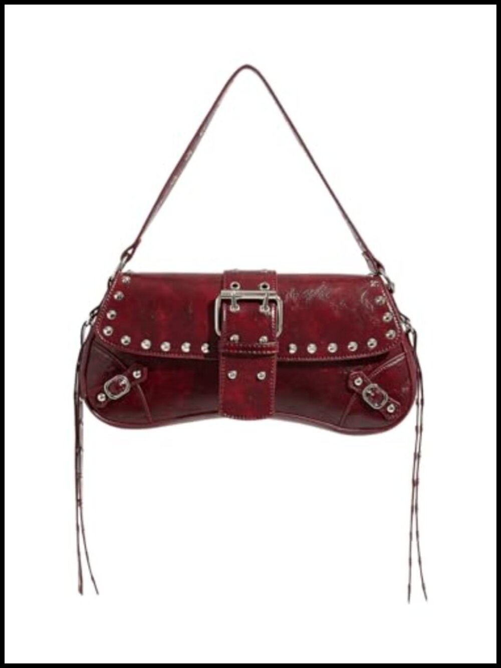 Leather Studded Y2K Punk Shoulder Bag with Top Handle Flap Buckle Closure
